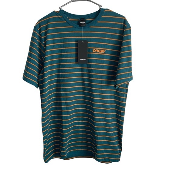 Oakley teal and orange lifestyle t-sort Mens Tee T-Shirt L NWT striped retro - Picture 2 of 6